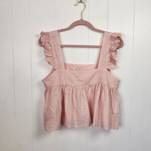 Maree Maree Babydoll Puff Sleeve Empire Crop Top Cropped Pink Metallic Cropped